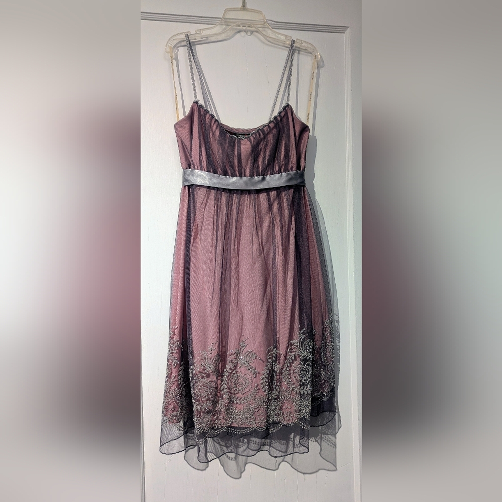 Teeze Me Light Pink Mesh Lace Fairy Grunge Babydoll Embellished Dress. Sz Large